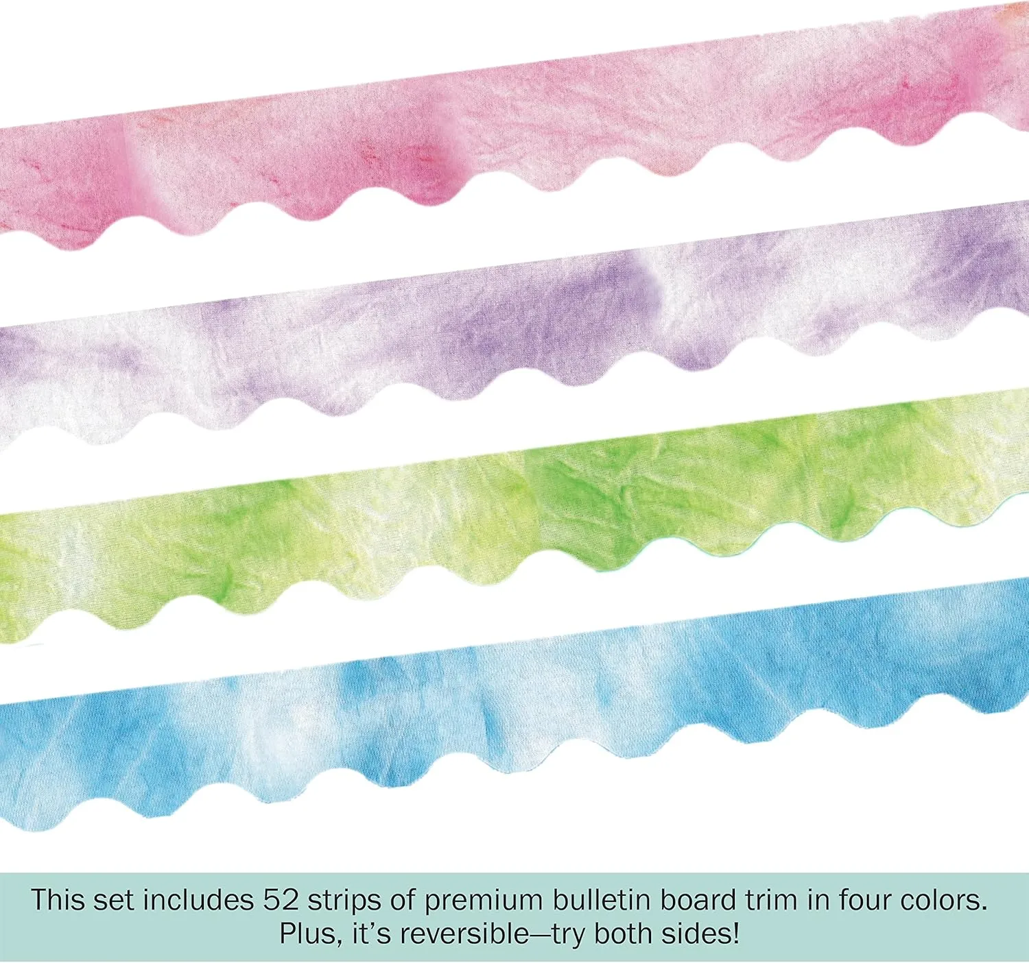 BARKER CREEK Double-Sided Scalloped Border Set of 4, Tie-Dye and Ombré, Multi-Design, 39' Each of 4 Designs, Blue, Lime