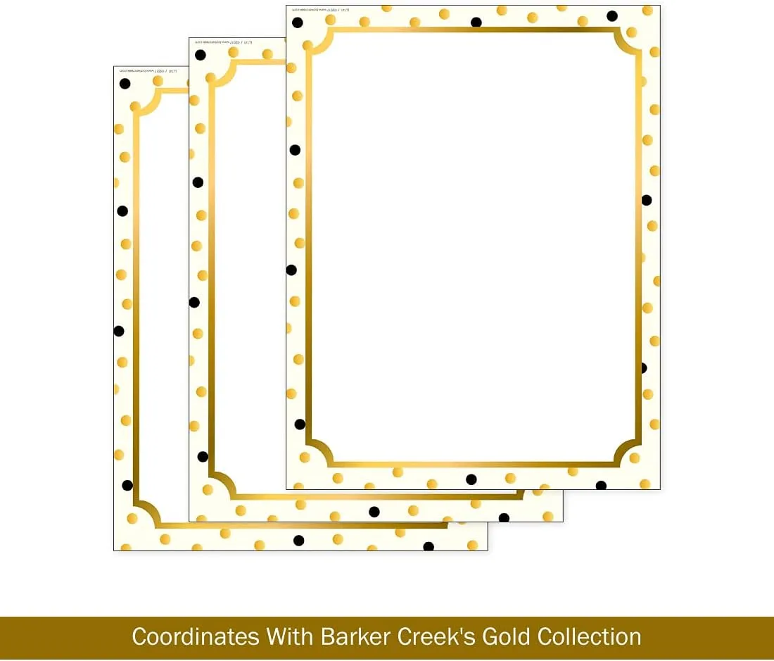 Barker Creek Designer Computer Paper, Gold, 8.5” x 11”, Decorative Printer Paper, Stationery, 50 Sheets per Pkg, Home