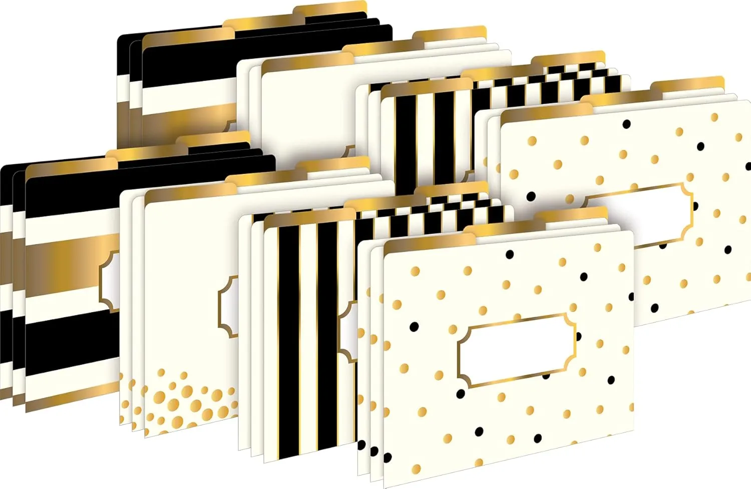 BARKER CREEK Designer File Folders Set of 24, Gold, Multi-Design Set with Gold Designs on Outside