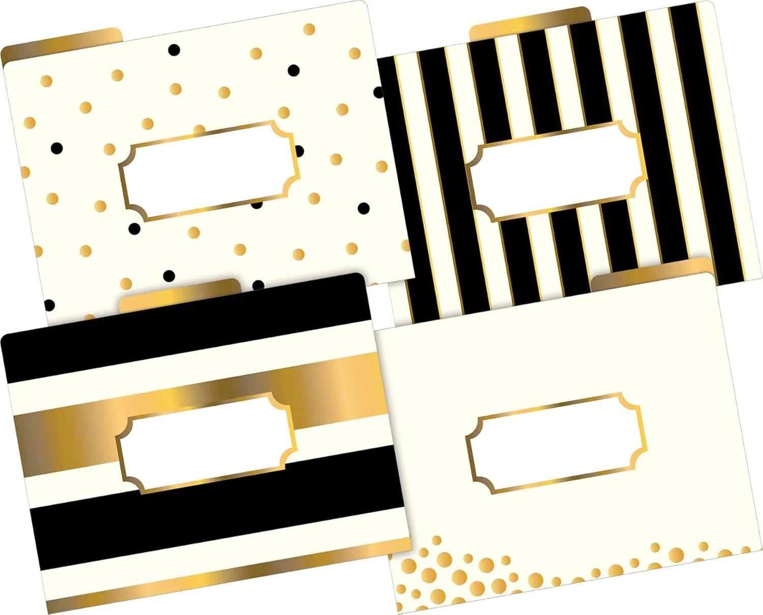 BARKER CREEK Designer File Folders Set of 24, Gold, Multi-Design Set with Gold Designs on Outside