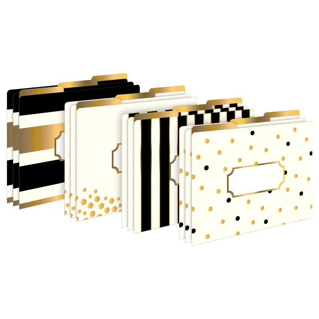 BARKER CREEK Designer File Folders Set of 12, Gold, Multi-Design Set with Gold on Outside, Cream on Inside