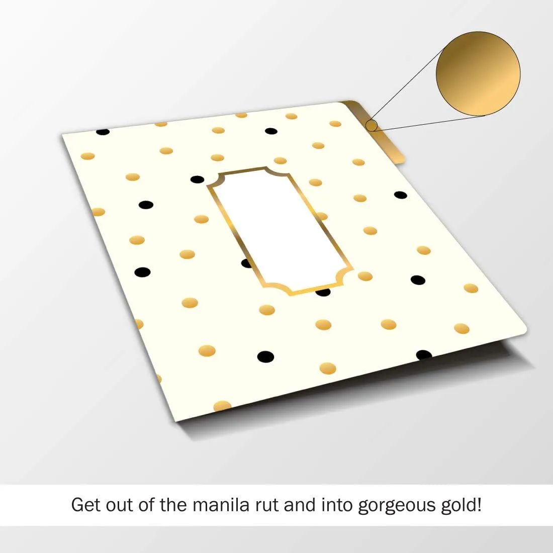 BARKER CREEK Designer File Folders Set of 12, Gold, Multi-Design Set with Gold on Outside, Cream on Inside
