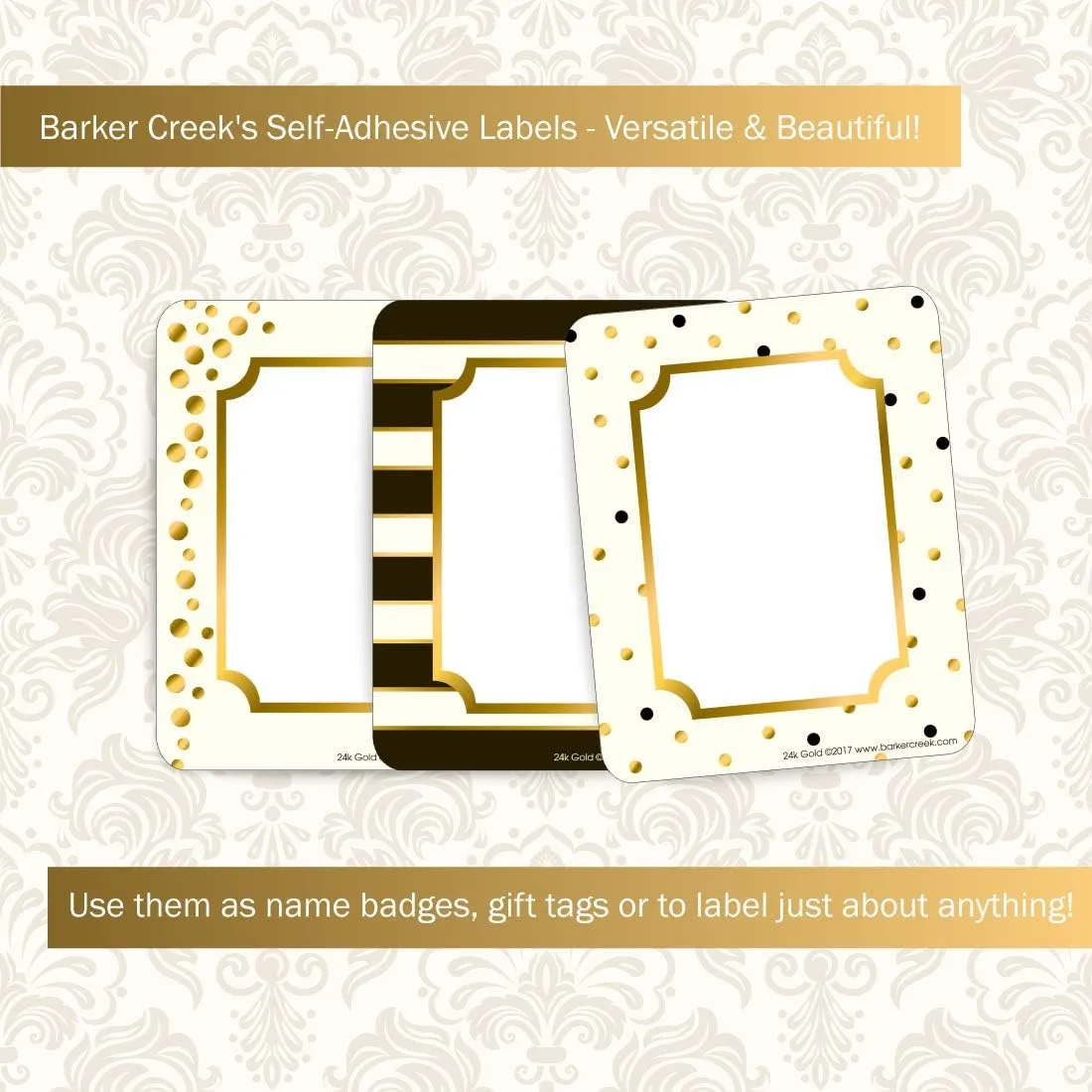 Barker Creek Name Badges & Self-Adhesive Labels, Gold, Multi-Purpose Name Tags, Gift Tags, Labels, and More! 3.5" x 2.75"