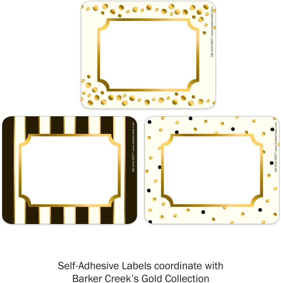 Barker Creek Name Badges & Self-Adhesive Labels, Gold, Multi-Purpose Name Tags, Gift Tags, Labels, and More! 3.5" x 2.75"
