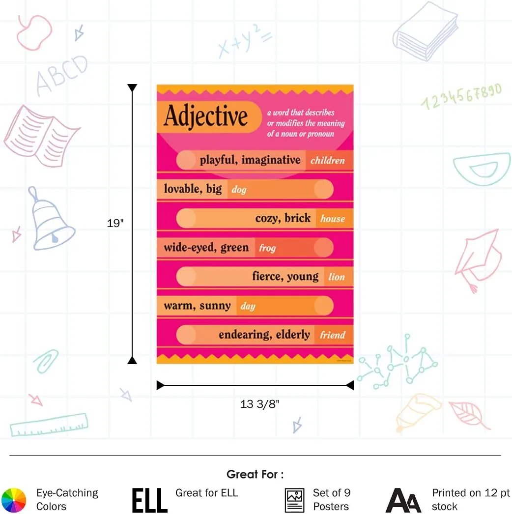 BARKER CREEK Grammar Posters, 13-3/8 x 19 Inches, Set of 9