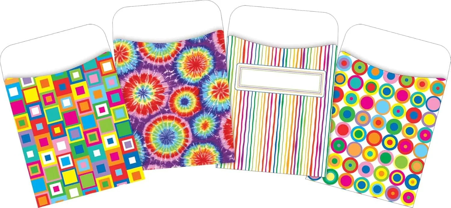 Barker Creek Peel & Stick Library Pockets, 3-1/2in x 5-1/8in, Groovy, Set Of 120 Pockets