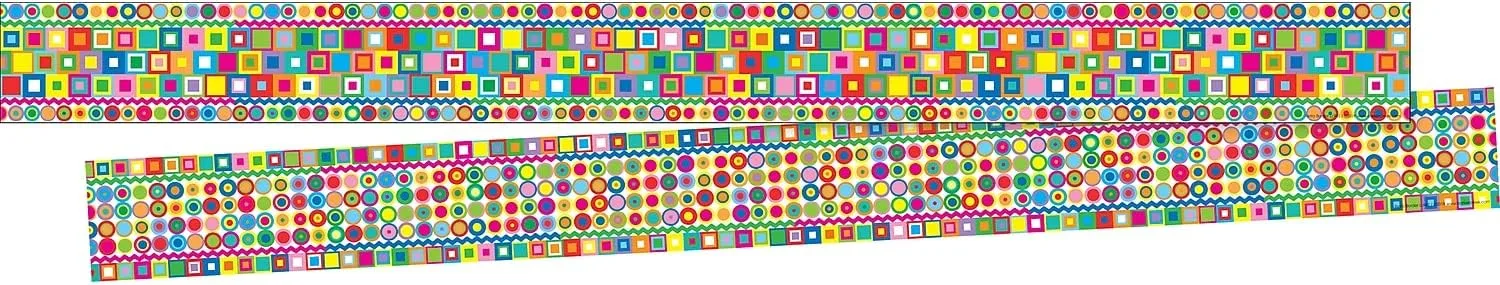 Barker Creek Double-Sided Trim Set of 4, Just Groovy, Mixed-Design, 140 feet of Double-Sided Trim - 35' Each of Four Designs
