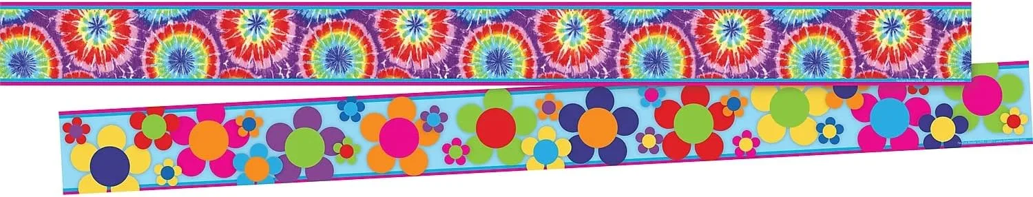 Barker Creek Double-Sided Trim Set of 4, Just Groovy, Mixed-Design, 140 feet of Double-Sided Trim - 35' Each of Four Designs
