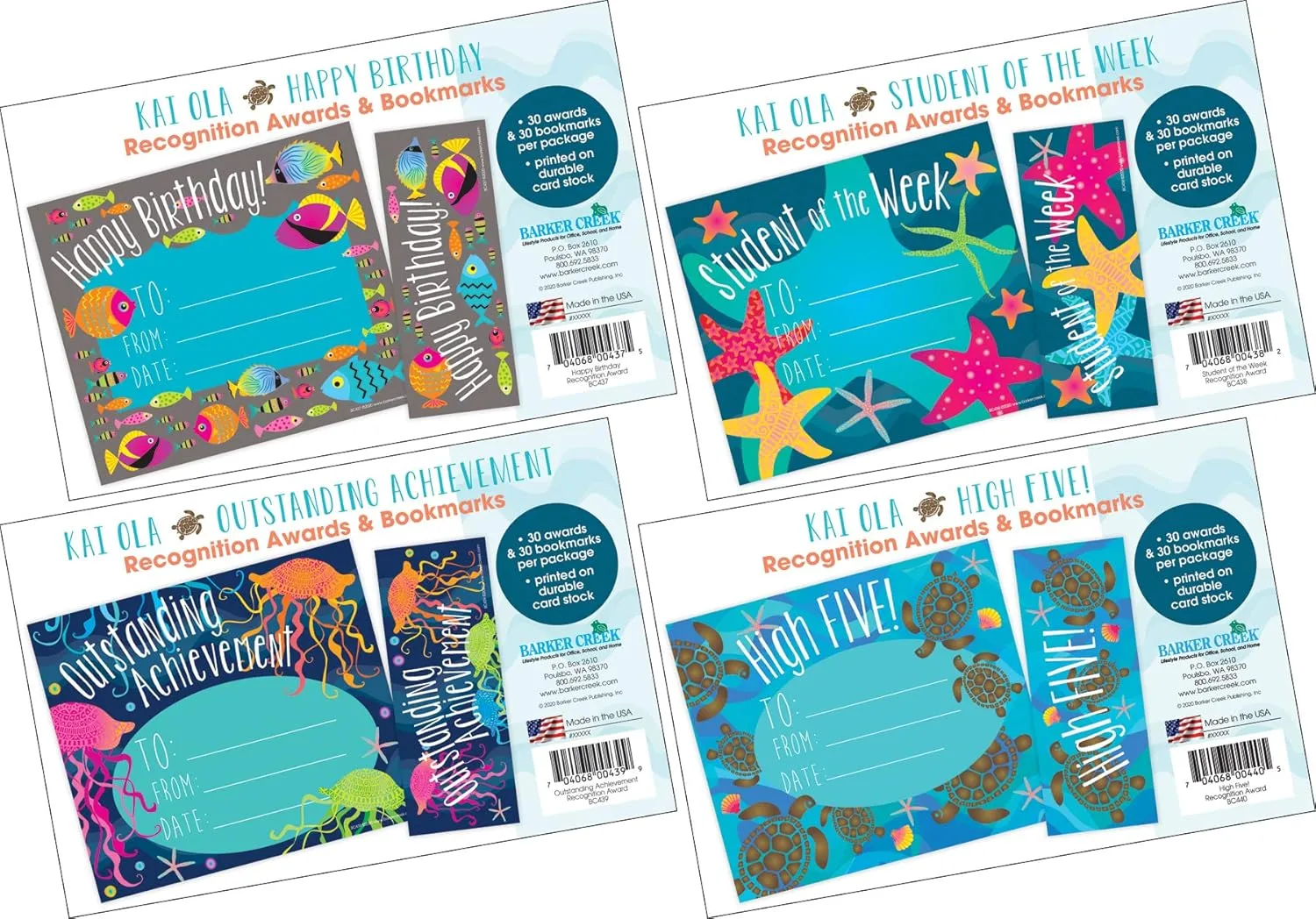 Barker Creek Recognition Awards and Bookmarks, Kai Ola