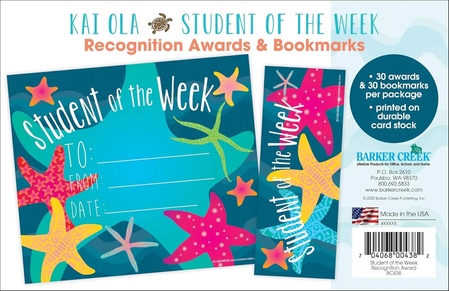 Barker Creek Recognition Awards and Bookmarks, Kai Ola