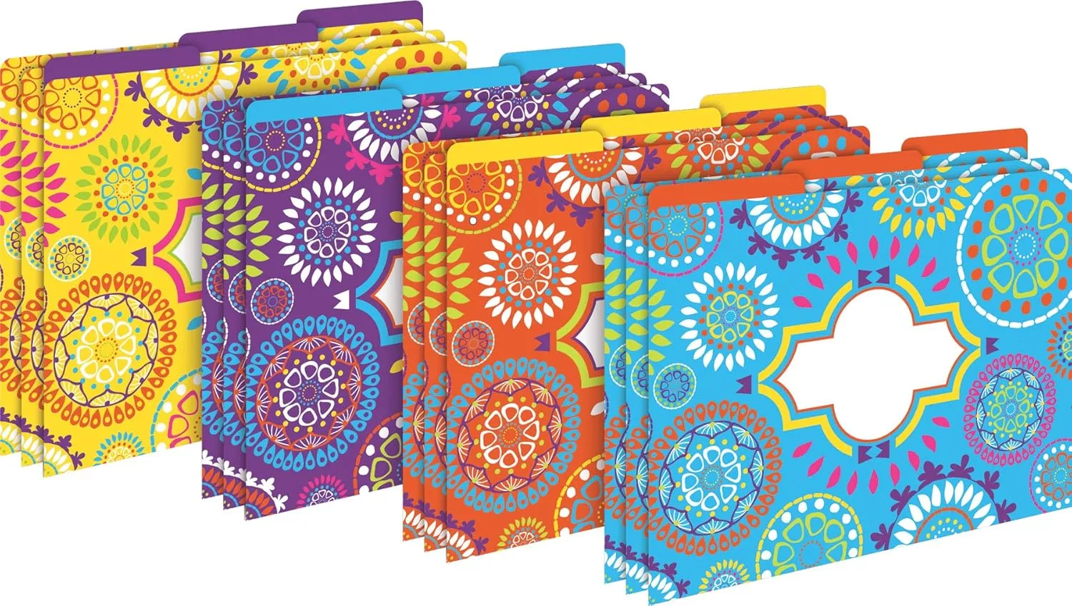 Barker Creek Designer File Folder and Library Pocket Set, Moroccan, 12 Colorful File Folders and 30 Coordinating Peel