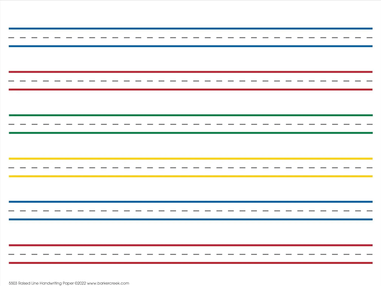 Barker Creek Raised Line Handwriting Paper with Color-Coded Raised Rules, 8.5 x 11