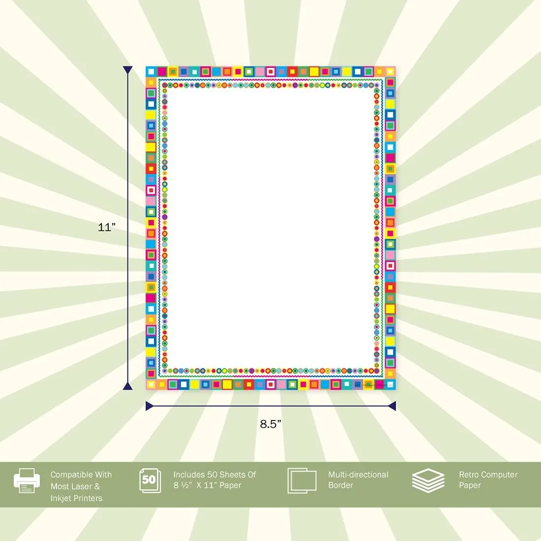 Barker Creek Retro Design Computer Paper, 8-1/2 x 11 Inches, 50 Sheets