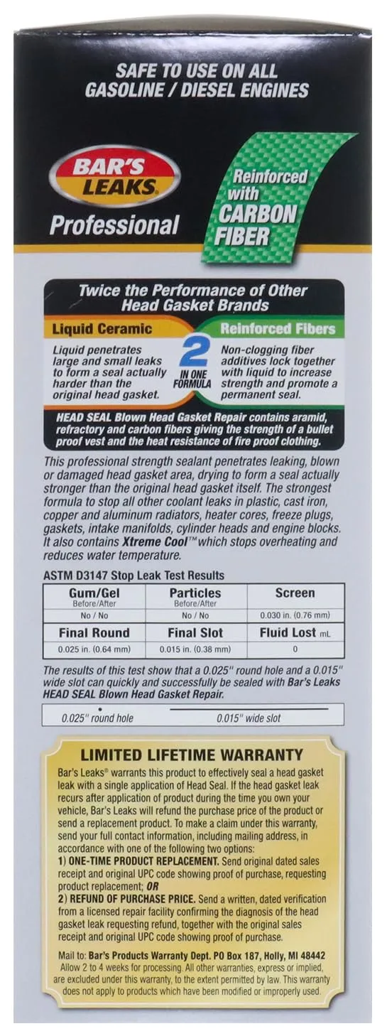 Bar's Leaks HG-1 Head Seal Blown Head Gasket Repair Pack of 1