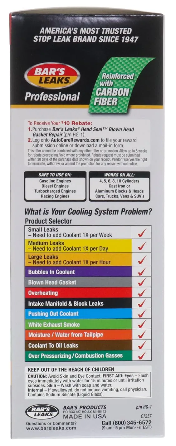 Bar's Leaks HG-1 Head Seal Blown Head Gasket Repair Pack of 1