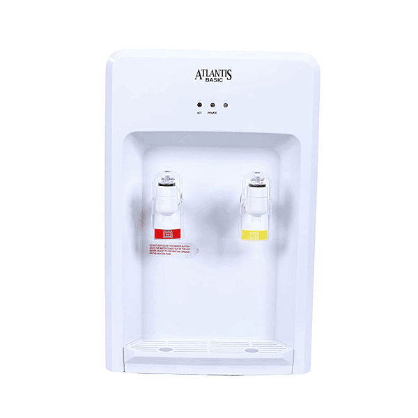 Front view of an Atlantis Basic Mini tabletop water purifier for home and office use.