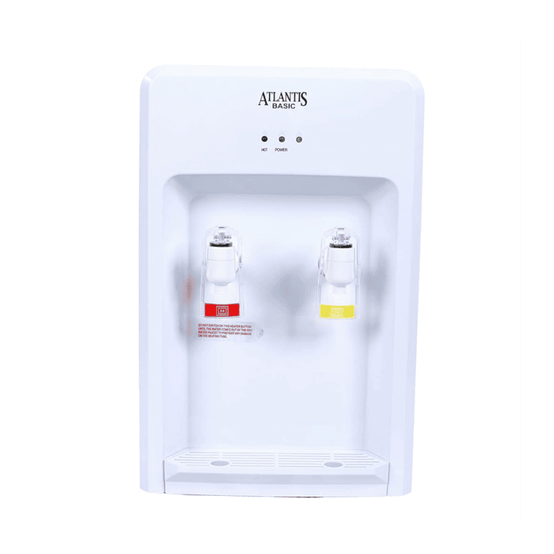 Front view of an Atlantis Basic Mini tabletop water purifier for home and office use.