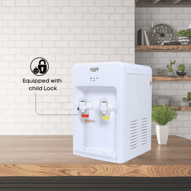 Space-saving Atlantis hot and normal water dispenser unit ideal for small office desks.