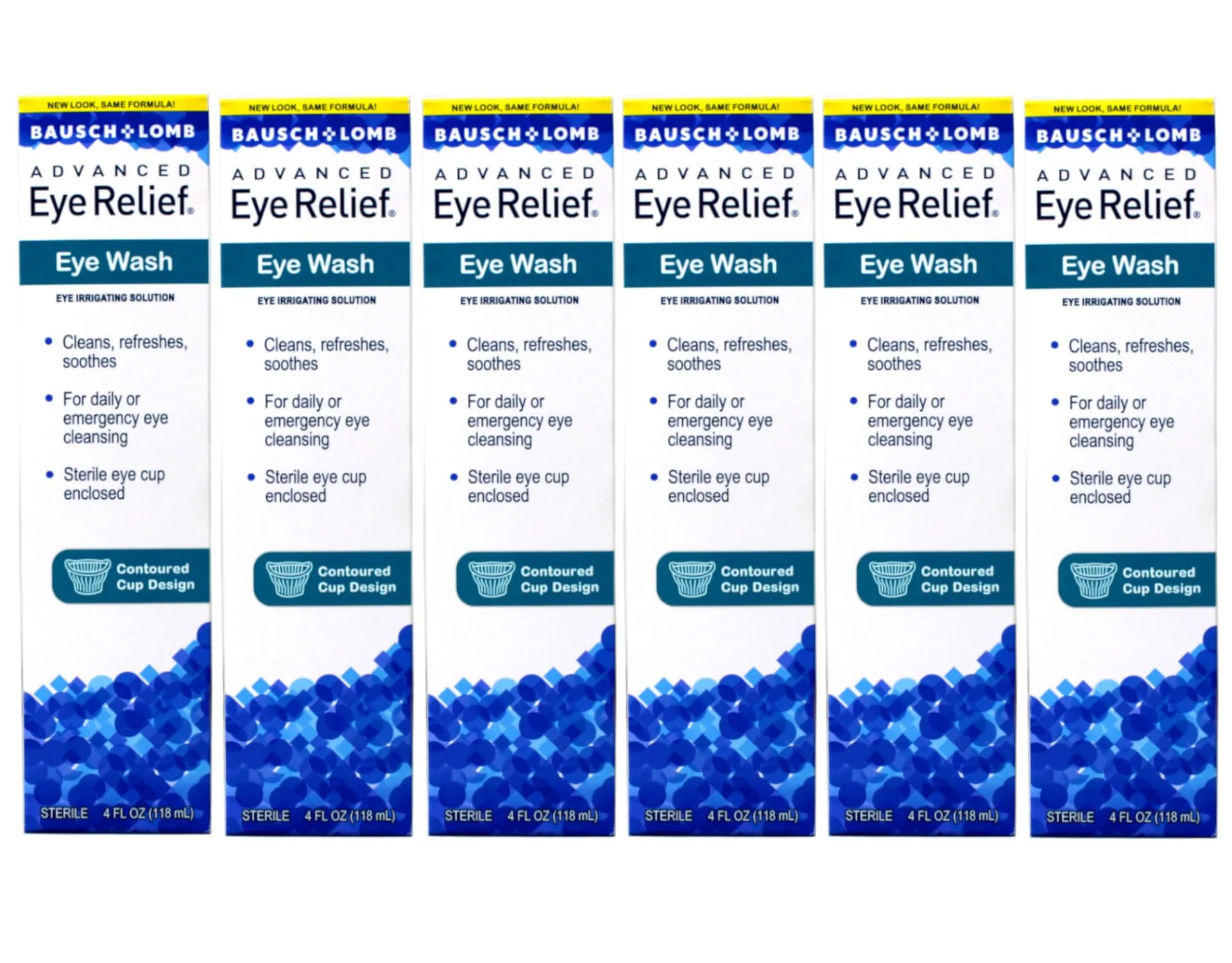 Bausch + Lomb Advanced Eye Relief, Eye Wash Solution, Cleanses, Refreshes, and Soothes for Daily or Emergency Use, 4 Fl Oz (Pack of 6)
