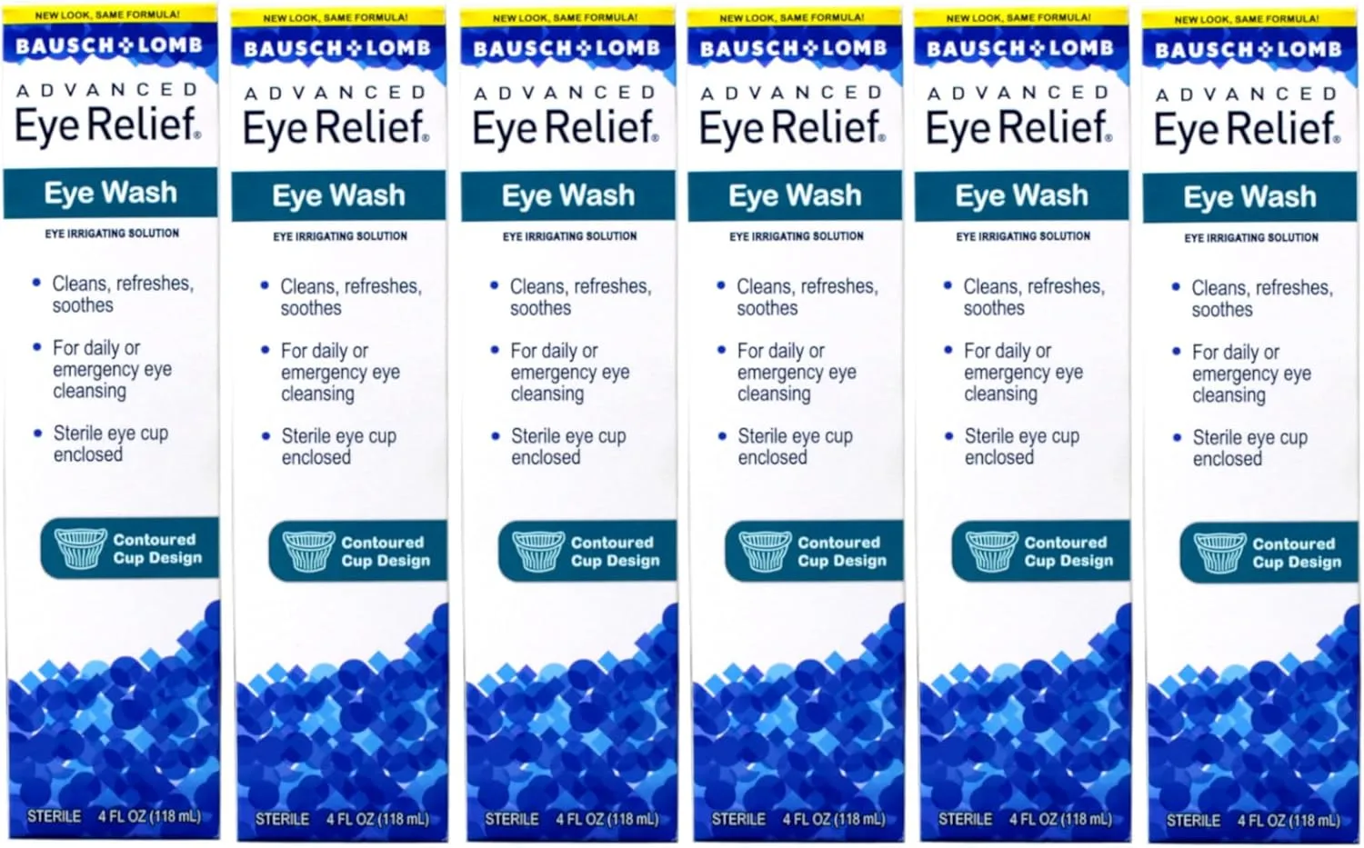 Bausch + Lomb Advanced Eye Relief, Eye Wash Solution, Cleanses, Refreshes, and Soothes for Daily or Emergency Use, 4 Fl Oz (Pack of 6)
