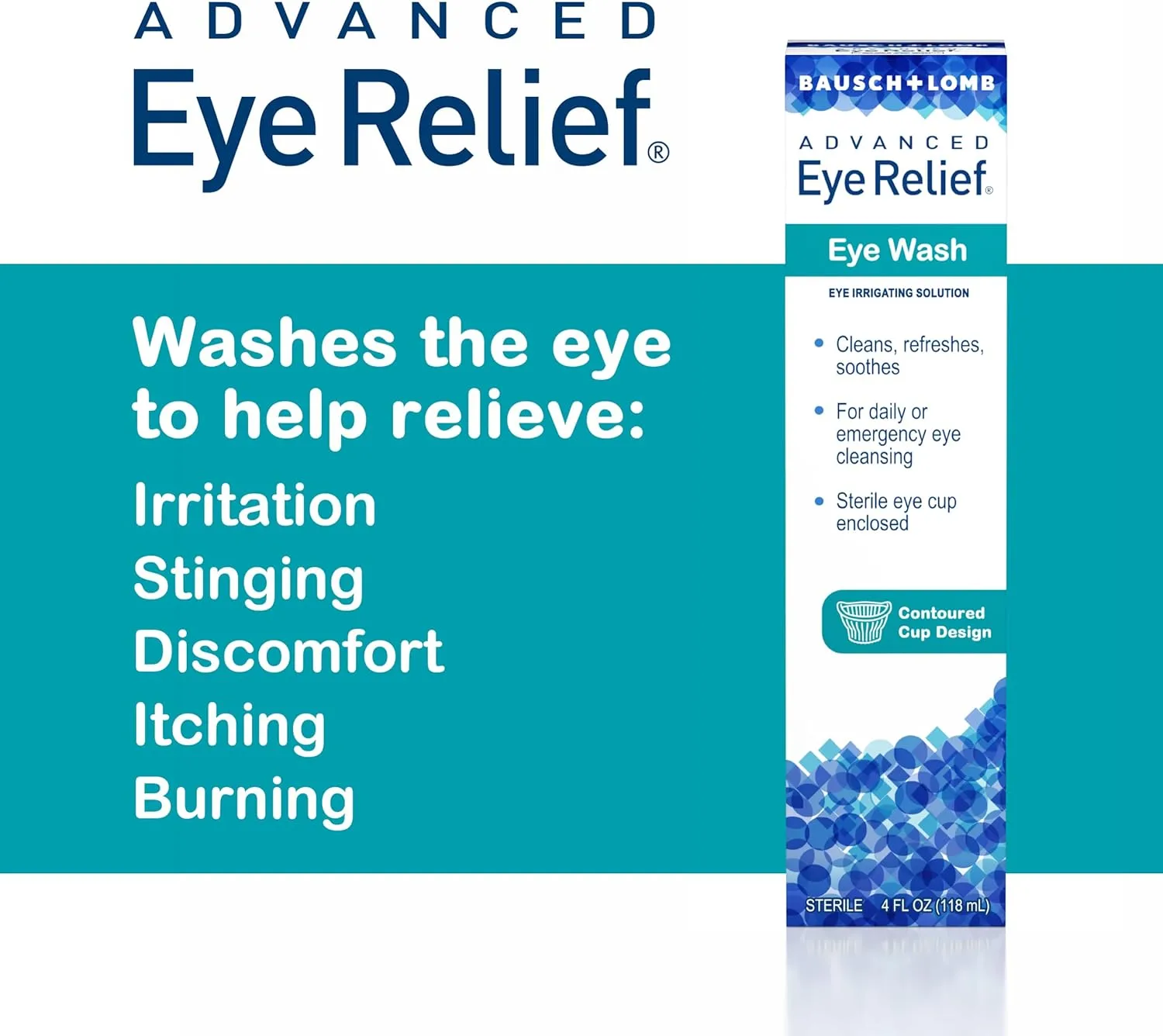 Bausch + Lomb Advanced Eye Relief, Eye Wash Solution, Cleanses, Refreshes, and Soothes for Daily or Emergency Use, 4 Fl Oz (Pack of 6)