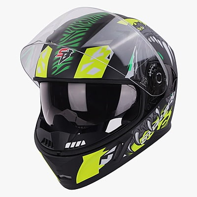 STEELBIRD SBA-21 RAPTOR PANTHA GLOSSY BLACK/NEON GREEN C/V 600 MM (L) (LONG CHEEKPAD)