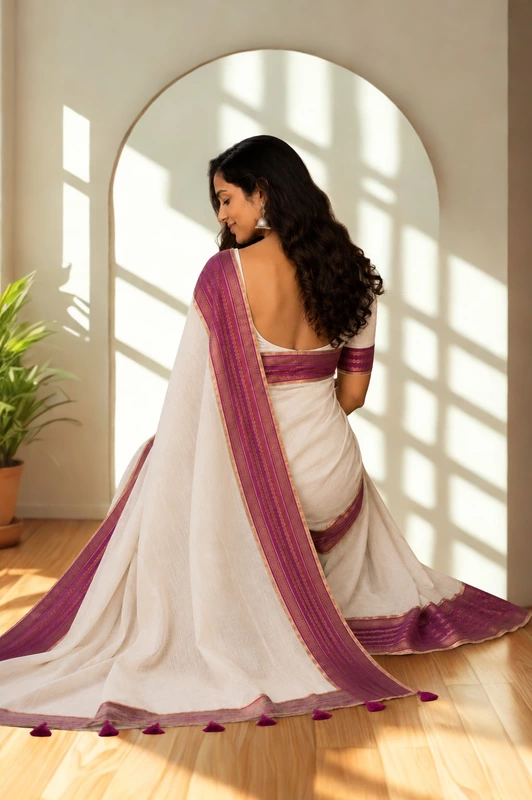 Mul cotton with Kanchi Border White With Pink