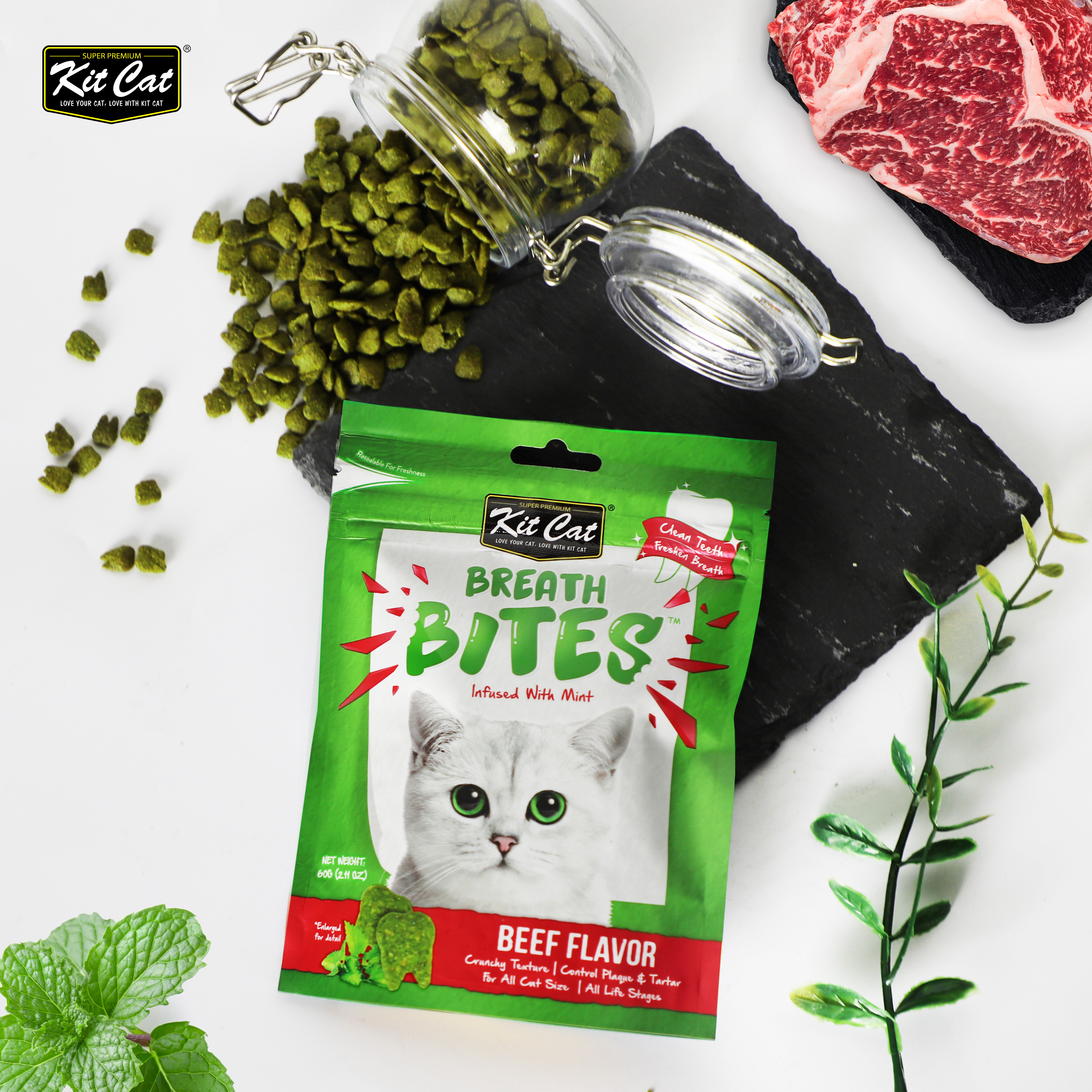 Kit Cat Breath Bites Beef Flavor 60g Cat Treat Kit Cat Breath Bites Beef Flavor 60g Cat Treat