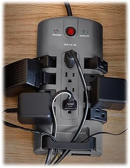 Belkin 12-Outlet Pivot Surge Protector, 4320 Joules, 8 ft Cord, Gray