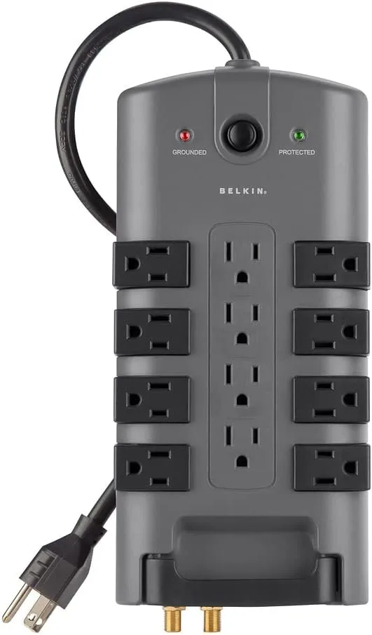 Belkin Surge Protector w/ 8 Rotating & 4 Standard Outlets (Pack of 5) - 8ft Sturdy Extension Cord with Flat Pivot Plug for Home, Office, Travel, & Desktop - Power Strip - 4320 Joules 5 Pack