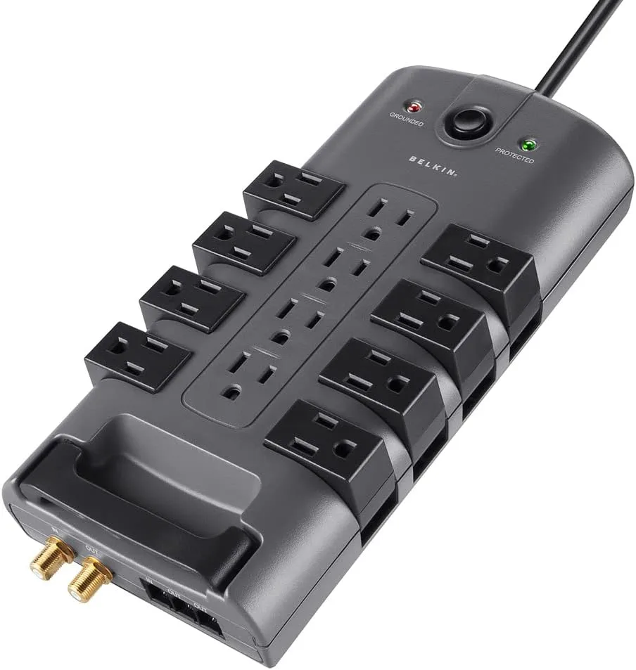 Belkin Surge Protector w/ 8 Rotating & 4 Standard Outlets (Pack of 5) - 8ft Sturdy Extension Cord with Flat Pivot Plug for Home, Office, Travel, & Desktop - Power Strip - 4320 Joules 5 Pack