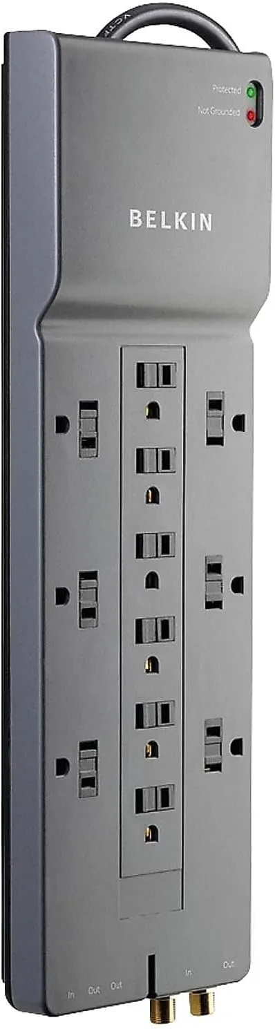 Belkin Surge Protector, 3940 Joules, 12 Outlets, 8', Gray