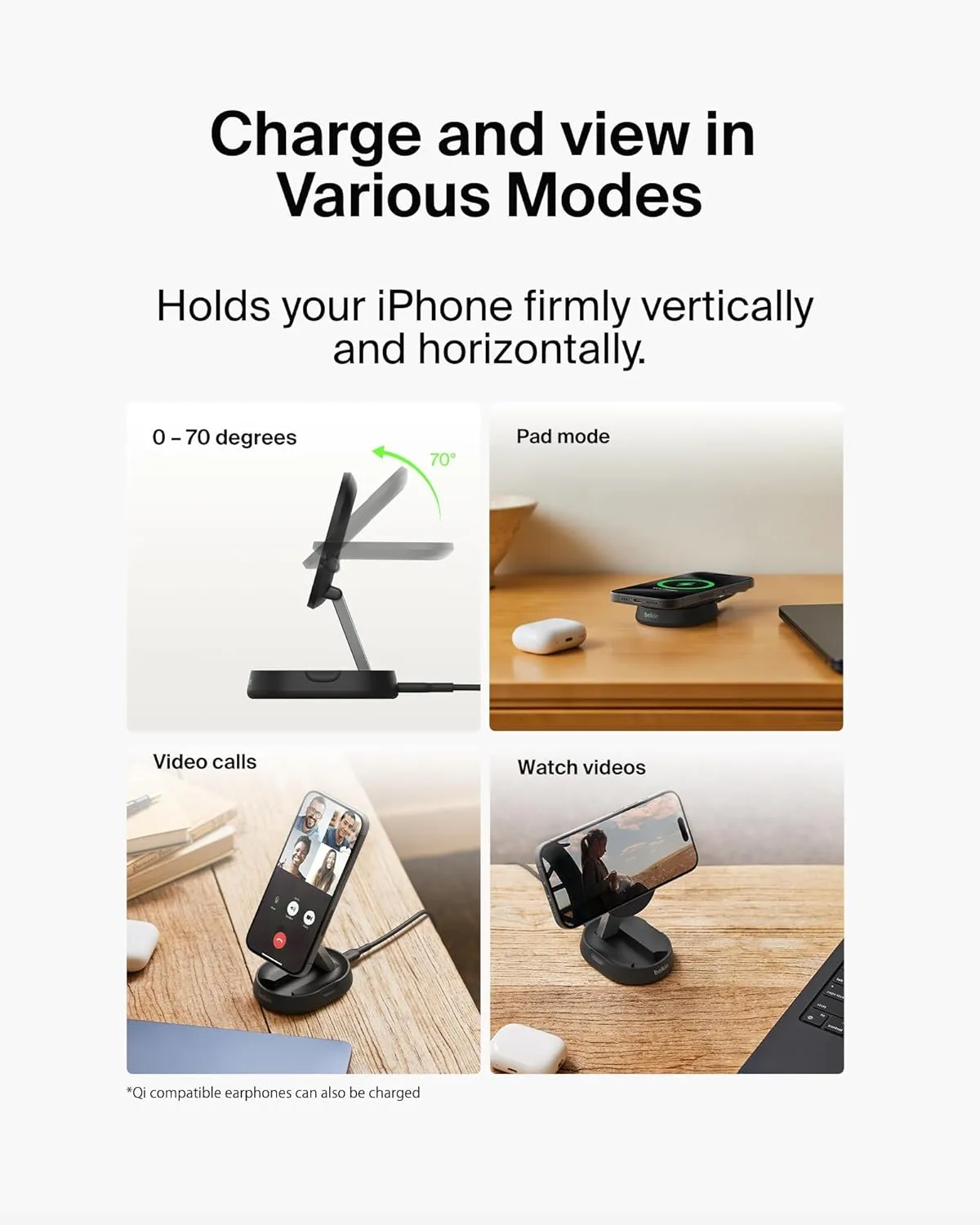 Belkin Convertible Magnetic Charging Stand 15W - MagSafe-Compatible Fast Qi2 Charger
