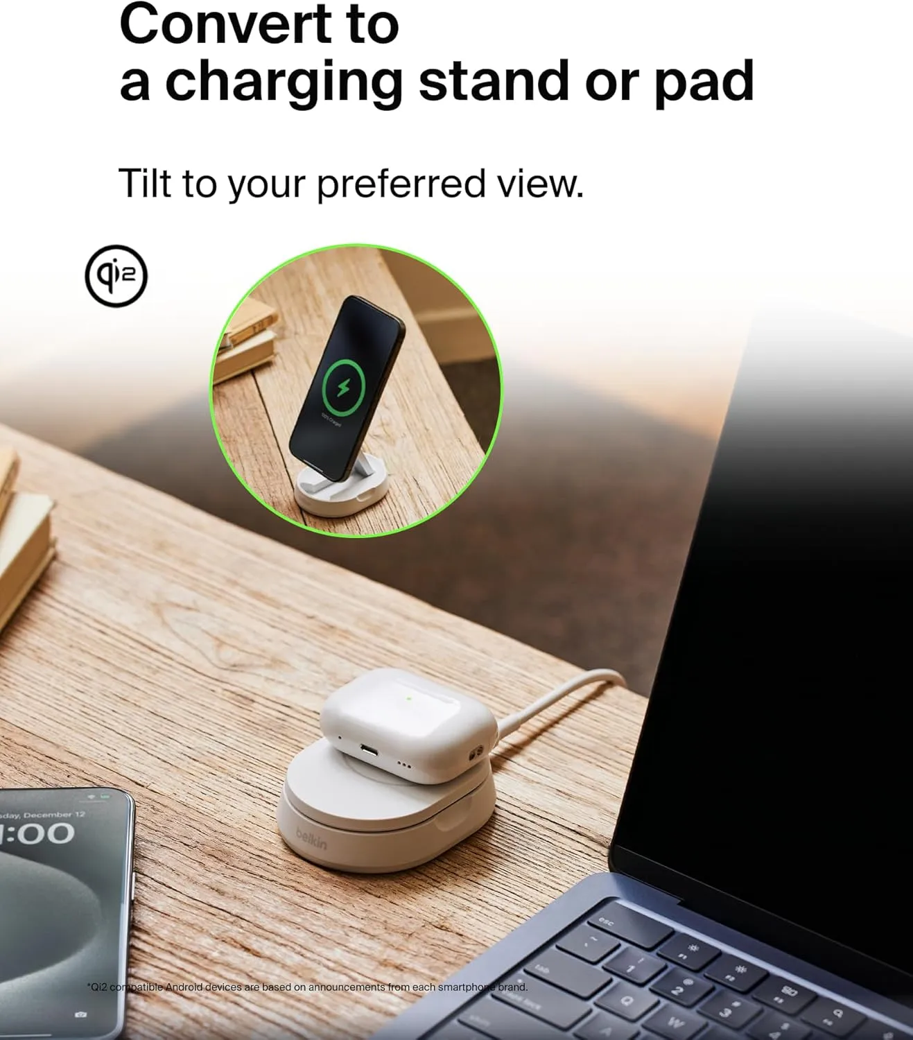 Belkin Convertible Magnetic Charging Stand 15W - MagSafe-Compatible Fast Qi2 Charger