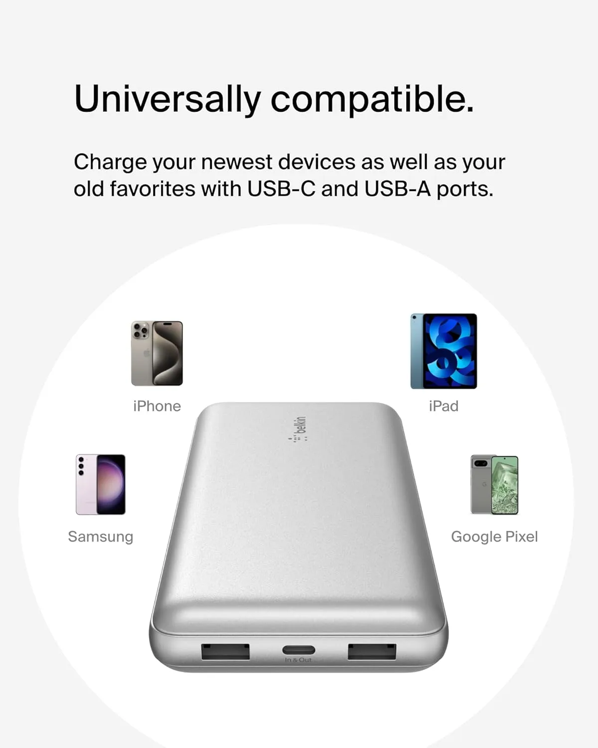 BELKIN Portable Charger, USB-C Power Bank 20,000 mAh with USB-C & 2x USB-A Ports
