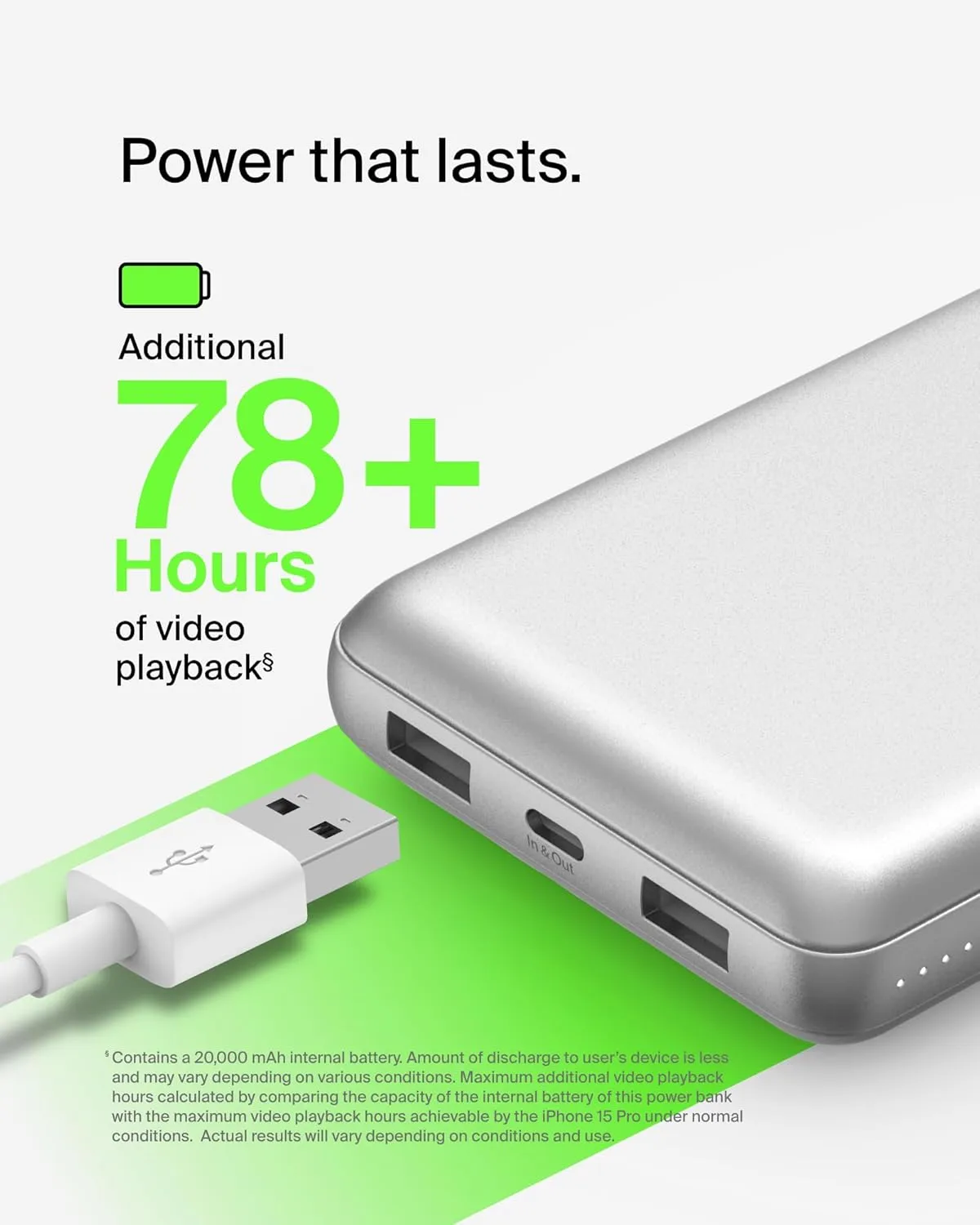 BELKIN Portable Charger, USB-C Power Bank 20,000 mAh with USB-C & 2x USB-A Ports