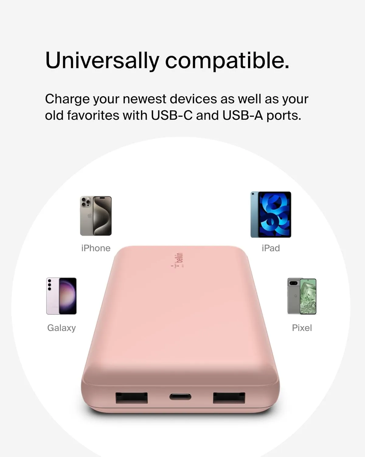 BELKIN Portable Charger, USB-C Power Bank 20,000 mAh with USB-C & 2x USB-A Ports