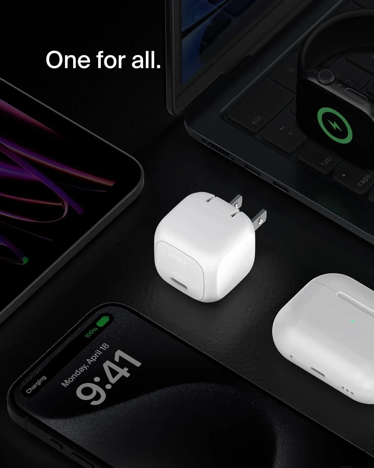 Belkin Compact Charger Block 20W, USB-C Power Delivery Fast Charging - Apple iPhone 16, 15, 14, 13, Plus, Pro