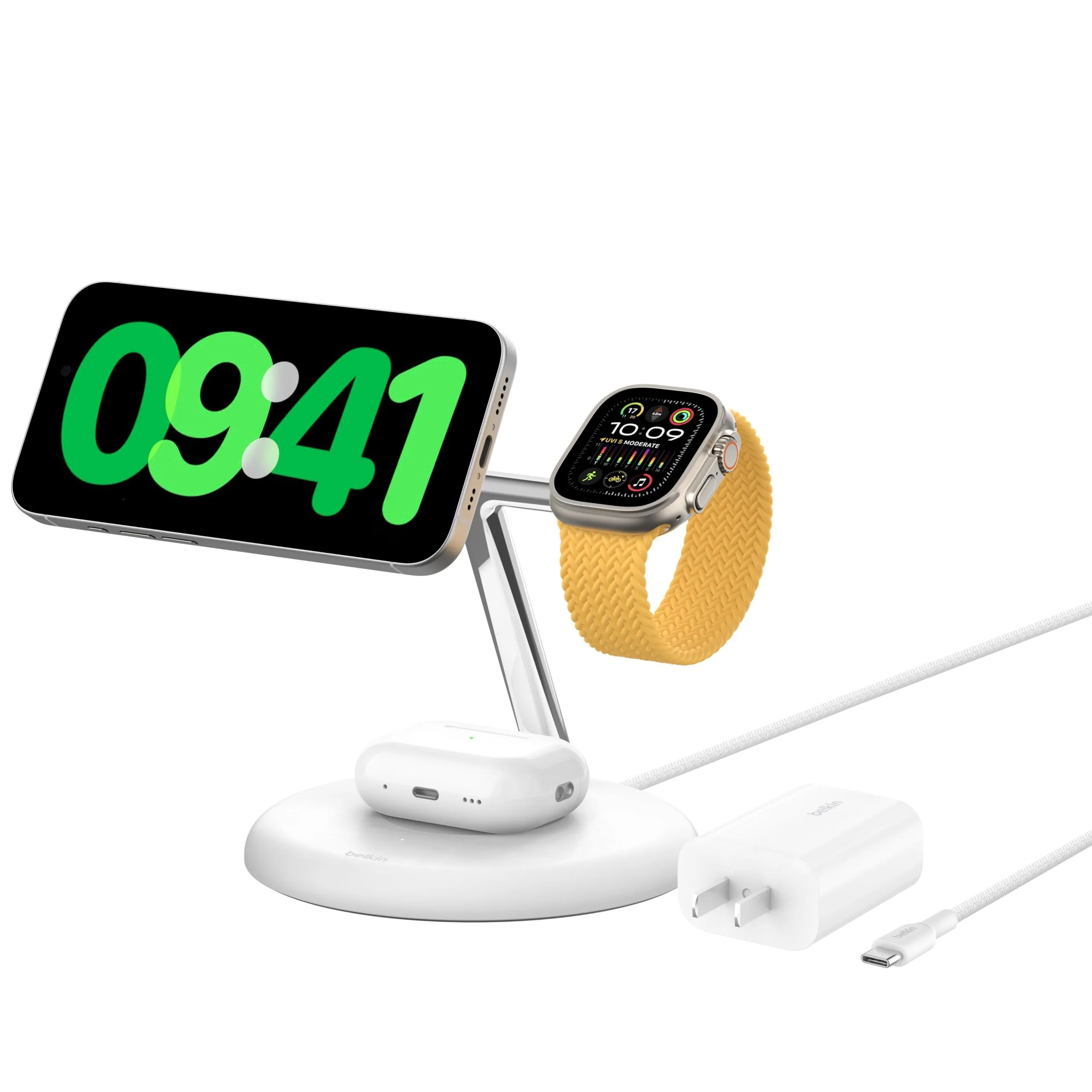 Belkin MagSafe-Compatible 3-in-1 Wireless Charger Stand 15W - Qi2-Certified Gen 2