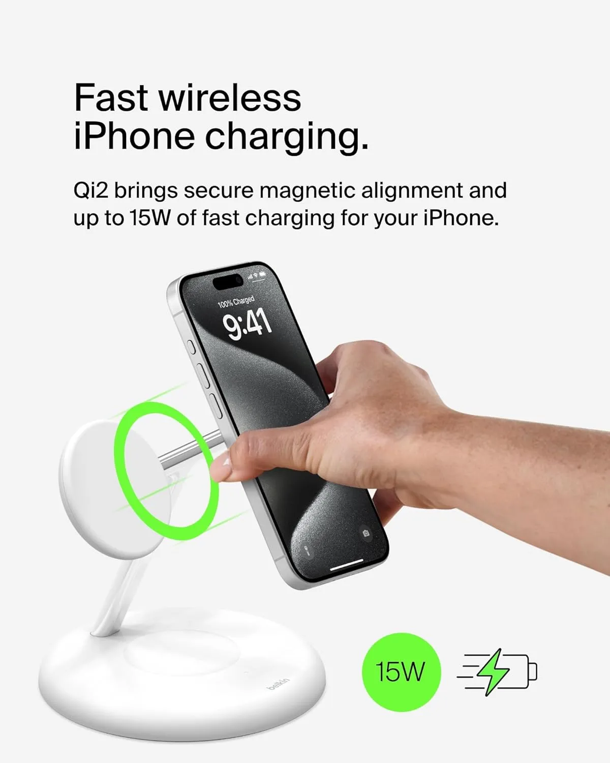 Belkin MagSafe-Compatible 3-in-1 Wireless Charger Stand 15W - Qi2-Certified Gen 2