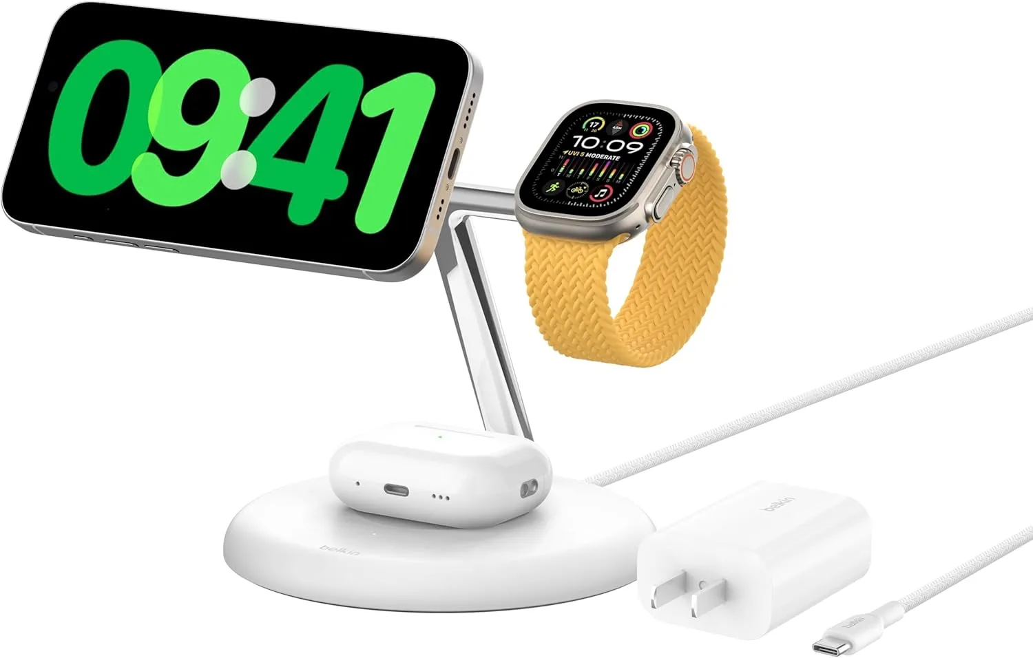 Belkin MagSafe-Compatible 3-in-1 Wireless Charger Stand 15W - Qi2-Certified Gen 2