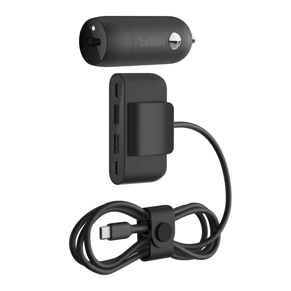 Belkin BoostCharge™ 30W Fast Car Charger, USB-C Power Delivery Port, 4-Port USB Power Extender