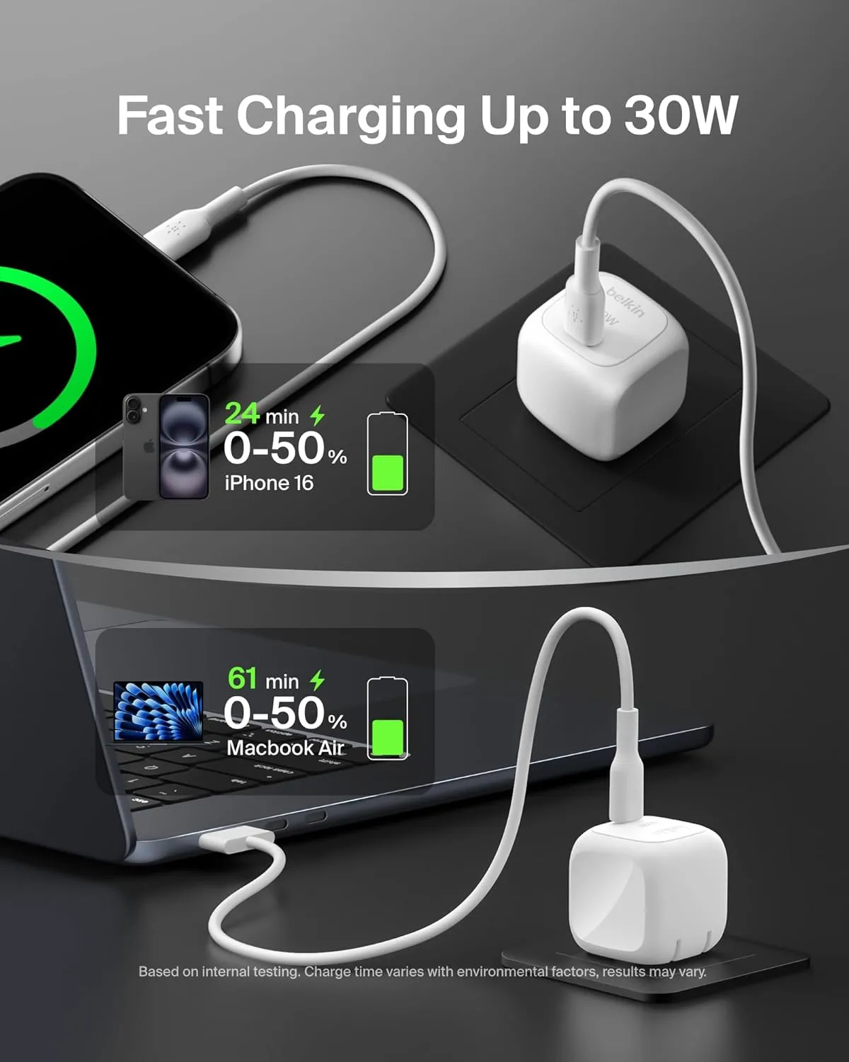 Belkin USB C Charger Block 30W, USB-C PD Super Fast Charging for Apple iPhone 16, 15, 14, Samsung Galaxy S25, Galaxy S24