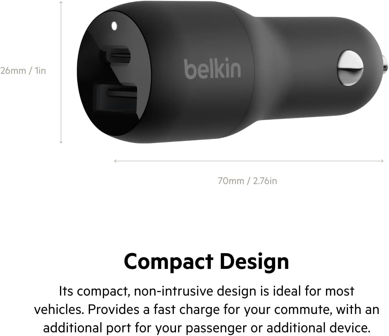 Belkin 37-Watt Dual USB Car Charger - Power Delivery 25W USB-C Port & 12W USB-A Port for PPS Charging Apple iPhone