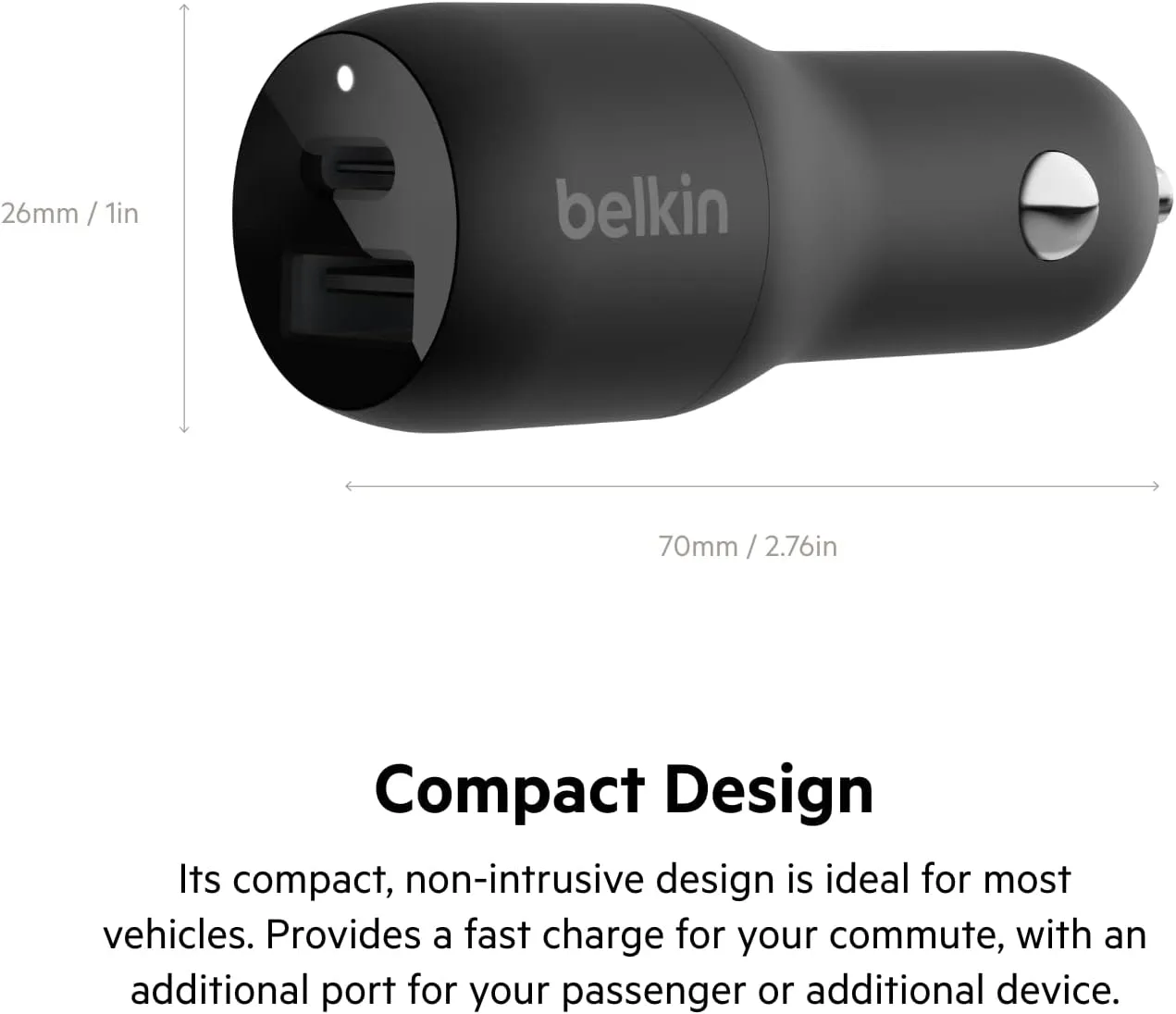 Belkin 37 Watt Dual USB Car Charger - Power Delivery 25W USB C Port & 12W USB A Port for PPS Charging Apple iPhone 14