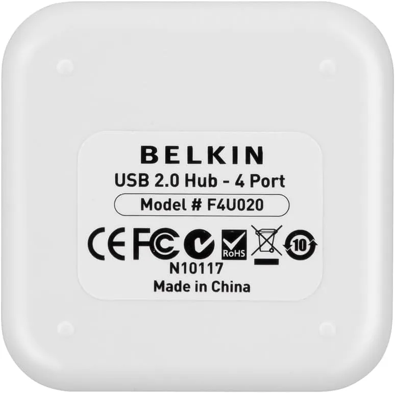 Belkin 4-Port Powered Desktop USB Hub with Support for USB-A, USB 2.0, and USB 1.1, Black and White