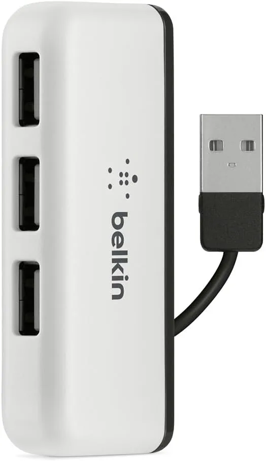 Belkin Travel 4-Port USB 2.0 Hub with Built-In Cable Management (White) 4-Port Travel