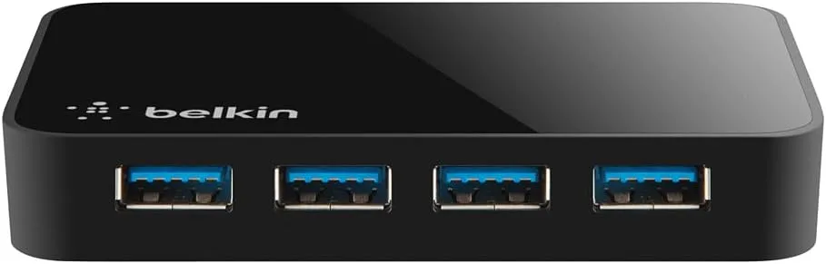 Belkin 4-Port USB 3.0 Hub – SuperSpeed Powered Station with 5Gbps Data & Charging, Compact Desktop Adapter for Laptops