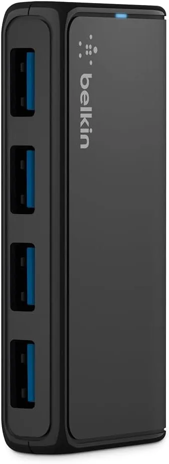 Belkin 4-Port USB 3.0 Hub – SuperSpeed Powered Station with 5Gbps Data & Charging, Compact Desktop Adapter for Laptops