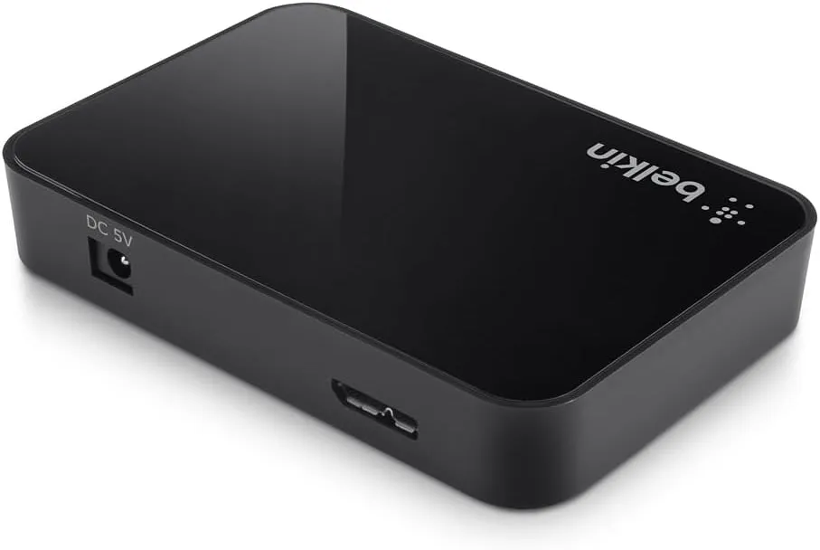 Belkin 4-Port USB 3.0 Hub – SuperSpeed Powered Station with 5Gbps Data & Charging, Compact Desktop Adapter for Laptops